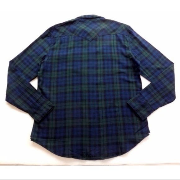 Levi's Green & Blue Plaid Slim Fit Snap Button Up - Picture 4 of 4